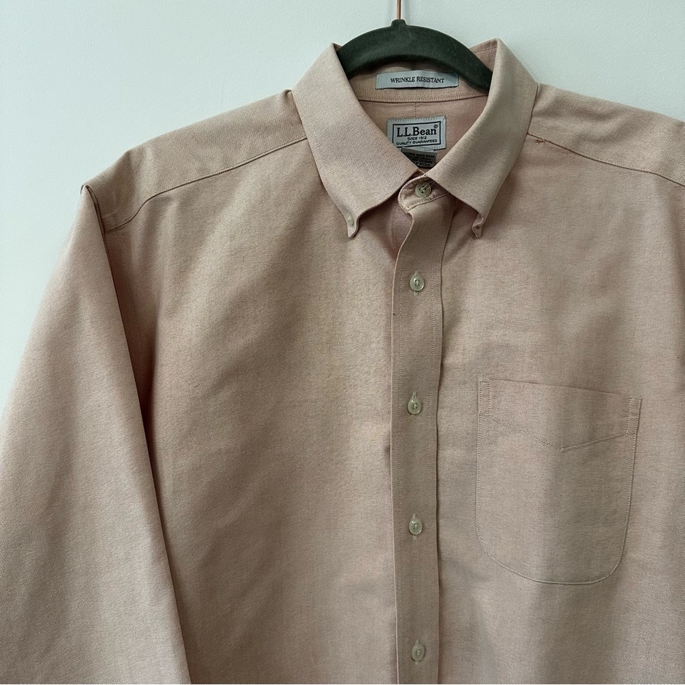 VTG LL Bean Pink Oxford Button Down Wrinkle Resistant Shirt Size 16-25